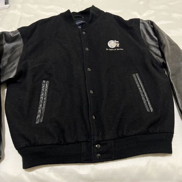 Port Authority Black Jacket Wool Blend Leather Sleeve Size L Aviation PPI Logo - Picture 2 of 12